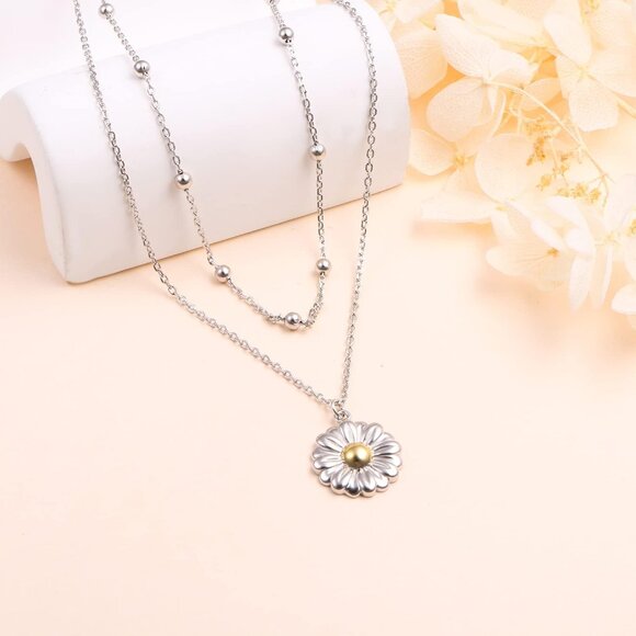 Layered Choker Necklace S925 Sterling Silver Star Full Moon Daisy Flower Pendant - Picture 4 of 7